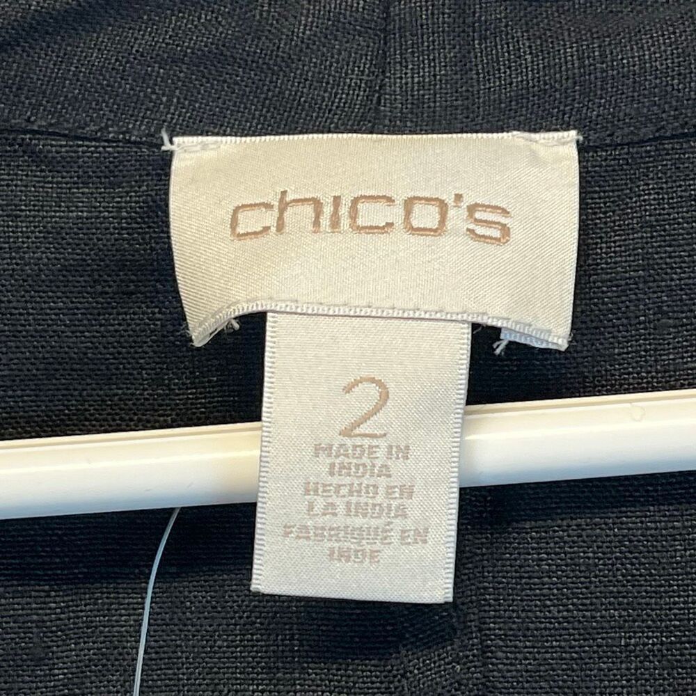 NWT CHICO'S Linen Jacket Size 2/Large Black Drape Open Front 3/4 Sleeve New - Picture 6 of 15